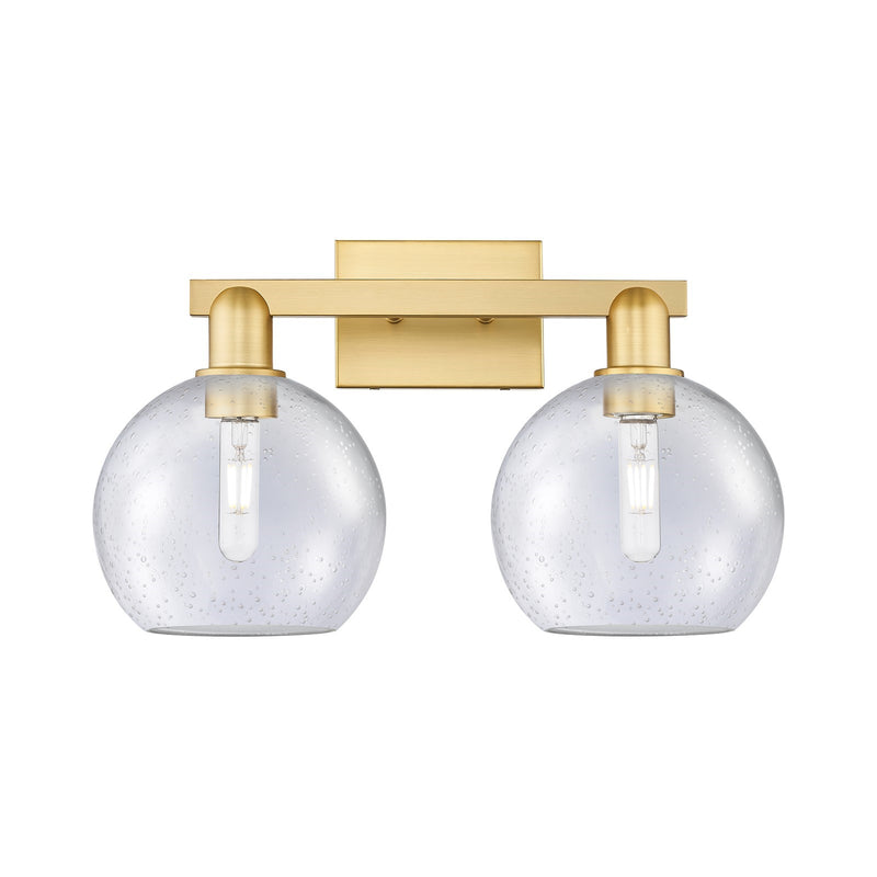 Innovations Athens 19in 2-Light Bath Vanity Light | Industrial Satin Gold Steel and Seedy Glass | Bathroom Vanity | 19 x 11.75 x | Model 716-2W-SG-G124-8
