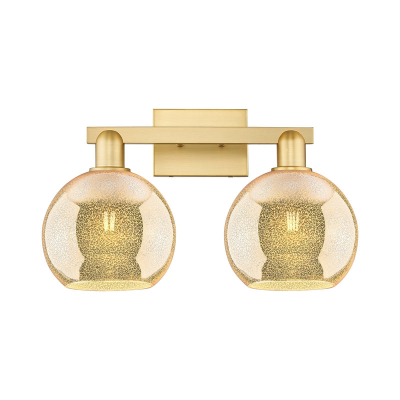 Innovations Athens 19in 2-Light Bath Vanity Light | Industrial Satin Gold Steel and Mercury Glass | Bathroom Vanity | 19 x 11.75 | Model 716-2W-SG-G128-8