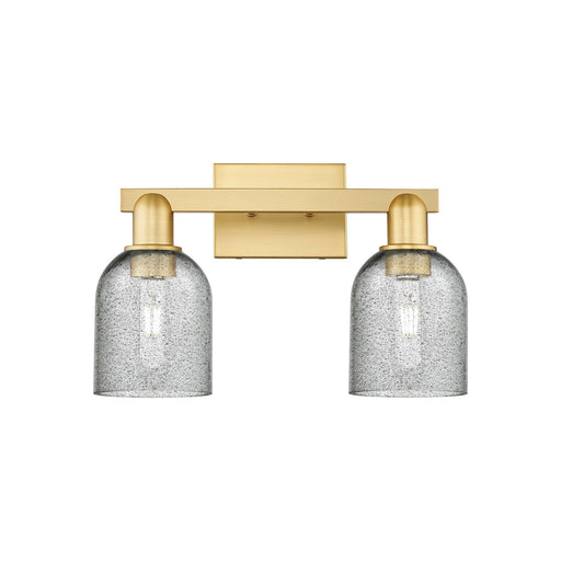 Innovations Caledonia 16in 2-Light Bath Vanity Light | Industrial Satin Gold Steel and Charcoal Glass | Bathroom Vanity & Powder | Model 716-2W-SG-G257
