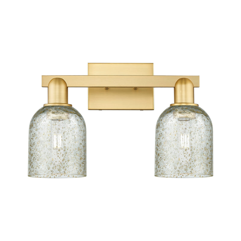 Innovations Caledonia 16in 2-Light Bath Vanity Light | Industrial Satin Gold Steel and Mica Glass | Bathroom Vanity | 16 x 10.75 x | Model 716-2W-SG-G259