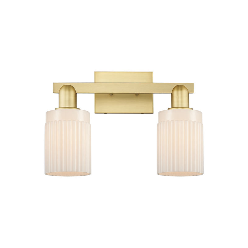 Innovations Hadley 16in 2-Light Bath Vanity Light | Industrial Satin Gold Steel and Matte White Ribbed Glass | Bathroom Vanity & | Model 716-2W-SG-G341