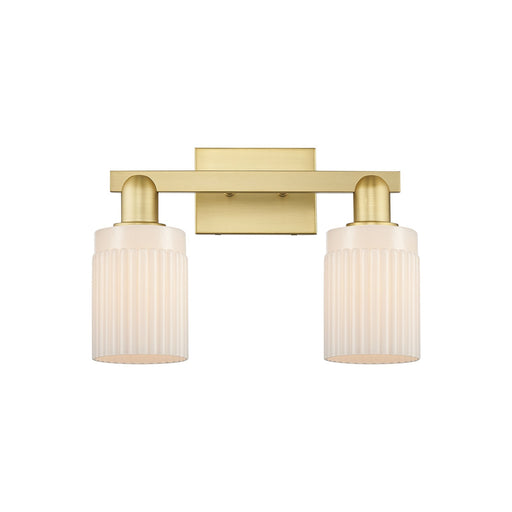 Innovations Hadley 16in 2-Light Bath Vanity Light | Industrial Satin Gold Steel and Matte White Ribbed Glass | Bathroom Vanity & | Model 716-2W-SG-G341