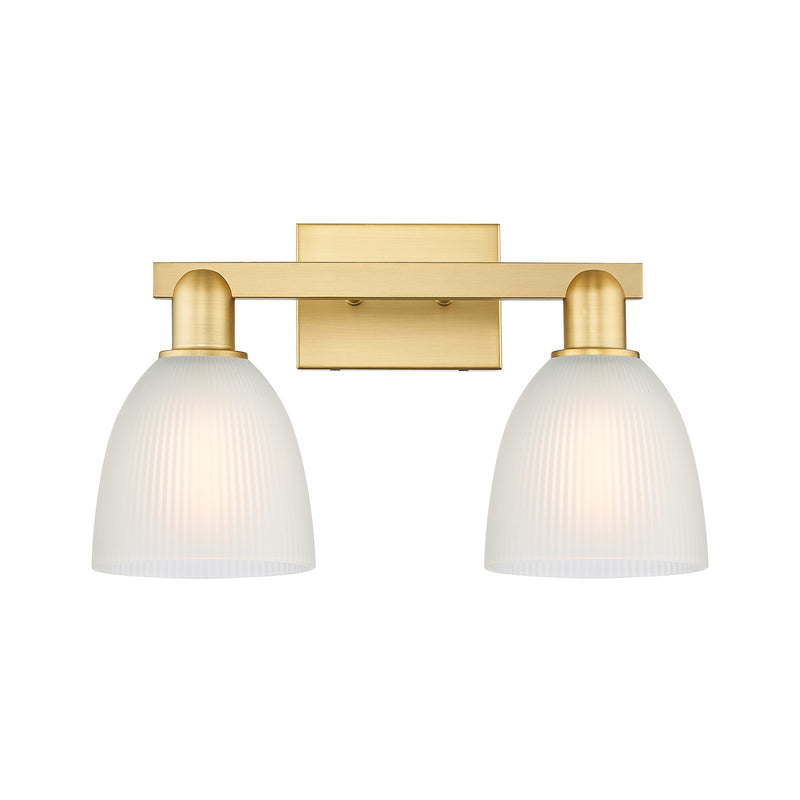 Innovations Castile 17in 2-Light Bath Vanity Light | Industrial Satin Gold Steel and White Glass | Bathroom Vanity & Powder Room | Model 716-2W-SG-G381