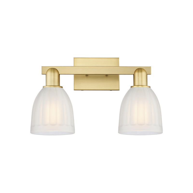 Innovations Brookfield 17in 2-Light Bath Vanity Light | Industrial Satin Gold Steel and White Ribbed Glass | Bathroom Vanity Light | Model 716-2W-SG-G441