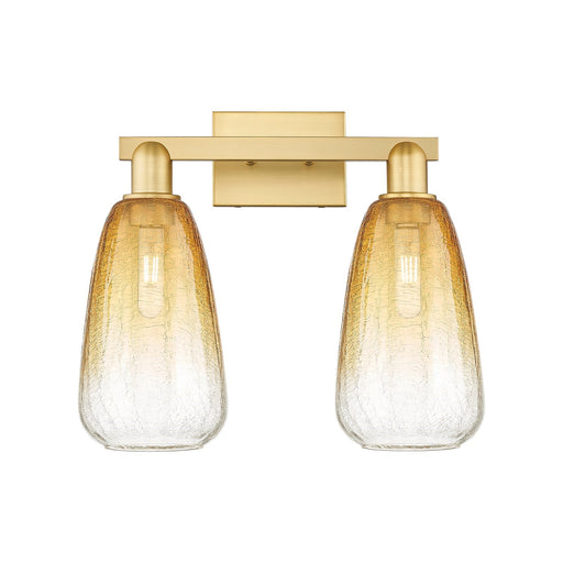 Innovations Brookhaven Almond 17in 2-Light Bath Vanity Light | Industrial Satin Gold Steel and Amber Glass | Bathroom Vanity | Model 716-2W-SG-G480-6AM