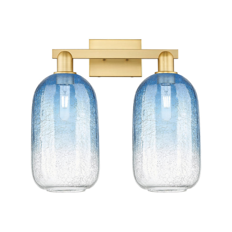 Innovations Brookhaven Cloche 18in 2-Light Bath Vanity | Industrial Satin Gold Steel and Cast Brass with Sapphire Blue Glass | Model 716-2W-SG-G482-7SB