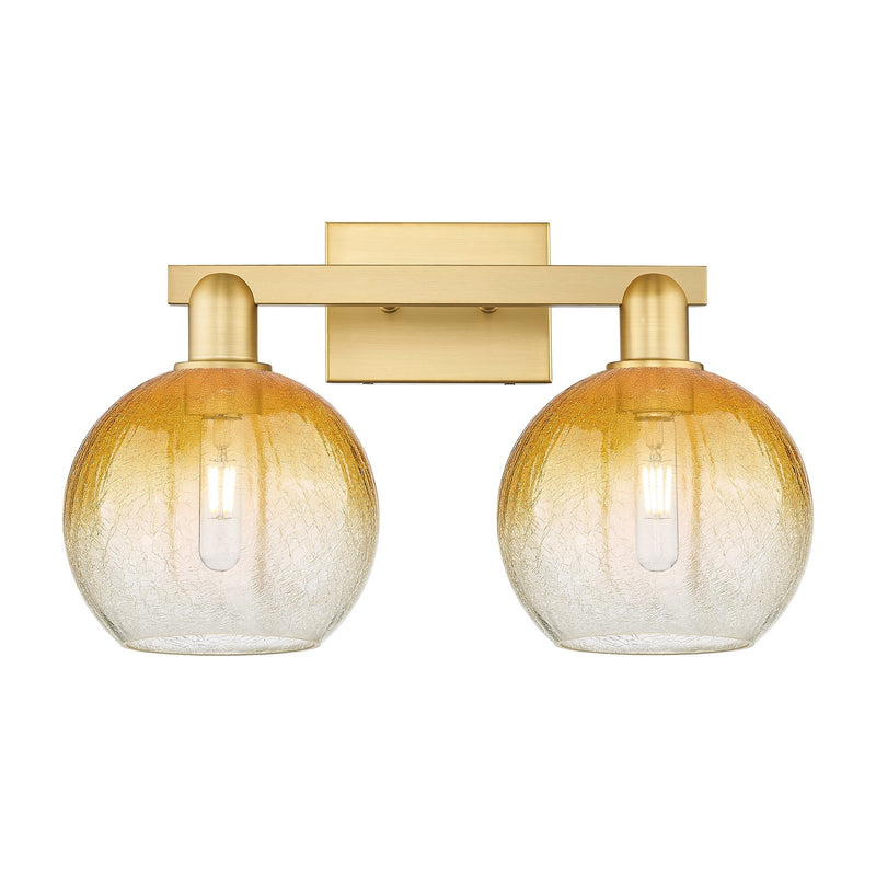 Innovations Brookhaven Globe 19in 2-Light Bath Vanity | Industrial Satin Gold Steel and Amber Glass | Bathroom Vanity | 19 x | Model 716-2W-SG-G483-8AM