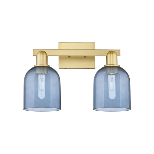 Innovations Bella 17in 2-Light Bath Vanity Light | Industrial Satin Gold Steel and Blue Glass | Bathroom Vanity | 16.5 x 11.25 | Model 716-2W-SG-G558-6BL