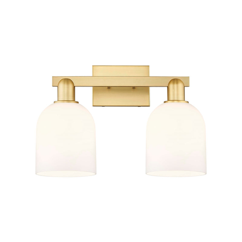 Innovations Bella 17in 2-Light Bath Vanity Light | Industrial Satin Gold Steel and White Glass | Bathroom Vanity | 16.5 x | Model 716-2W-SG-G558-6GWH