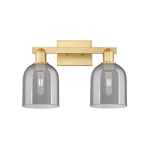 Innovations Bella 17in 2-Light Bath Vanity Light | Industrial Satin Gold Steel and Cast Brass with Light Smoke Bell Glass | Model 716-2W-SG-G558-6SM