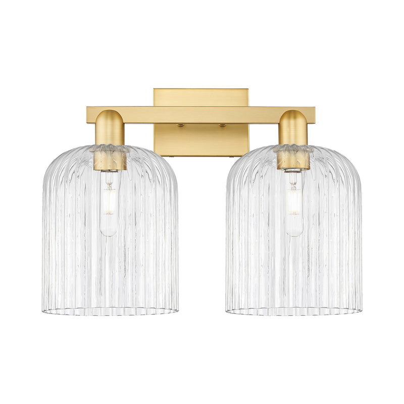 Innovations Bridal Veil 19in 2-Light Bath Vanity Light | Industrial Satin Gold Steel and Clear Ribbed Glass | Bathroom Vanity | Model 716-2W-SG-G559-8CL