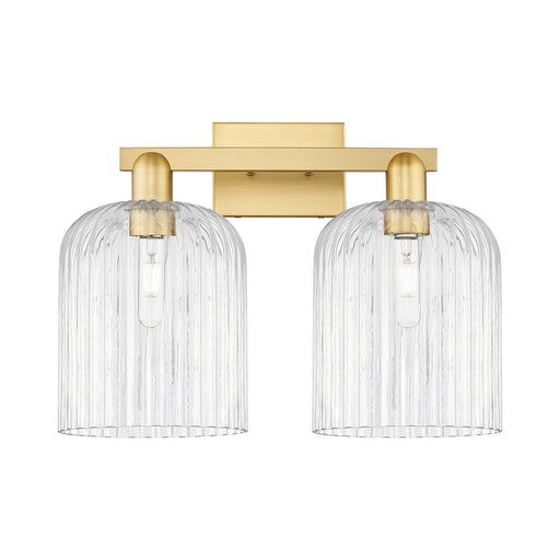 Innovations Bridal Veil 19in 2-Light Bath Vanity Light | Industrial Satin Gold Steel and Clear Ribbed Glass | Bathroom Vanity | Model 716-2W-SG-G559-8CL