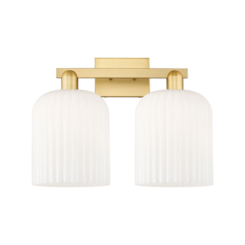 Innovations Bridal Veil 19in 2-Light Bath Vanity | Industrial Satin Gold Steel and Gloss White Ribbed Glass | Bathroom Vanity | Model 716-2W-SG-G559-8GWH