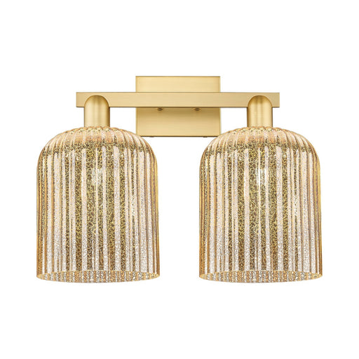 Innovations Bridal Veil 19in 2-Light Bath Vanity Light | Industrial Satin Gold Steel and Mercury Ribbed Glass | Bathroom Vanity | Model 716-2W-SG-G559-8ME