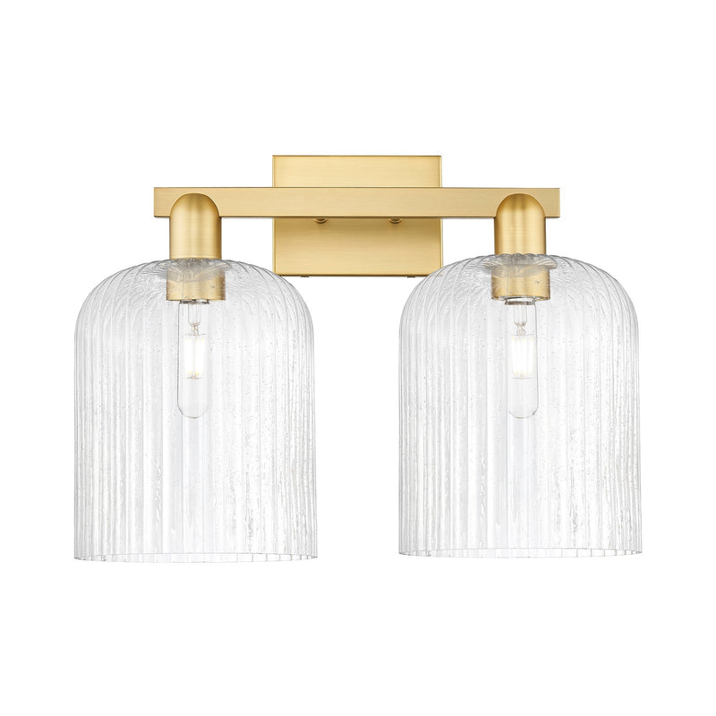 Innovations Bridal Veil 19in 2-Light Bath Vanity | Industrial Satin Gold Steel and Seedy Ribbed Glass | Bathroom Vanity Light | Model 716-2W-SG-G559-8SDY