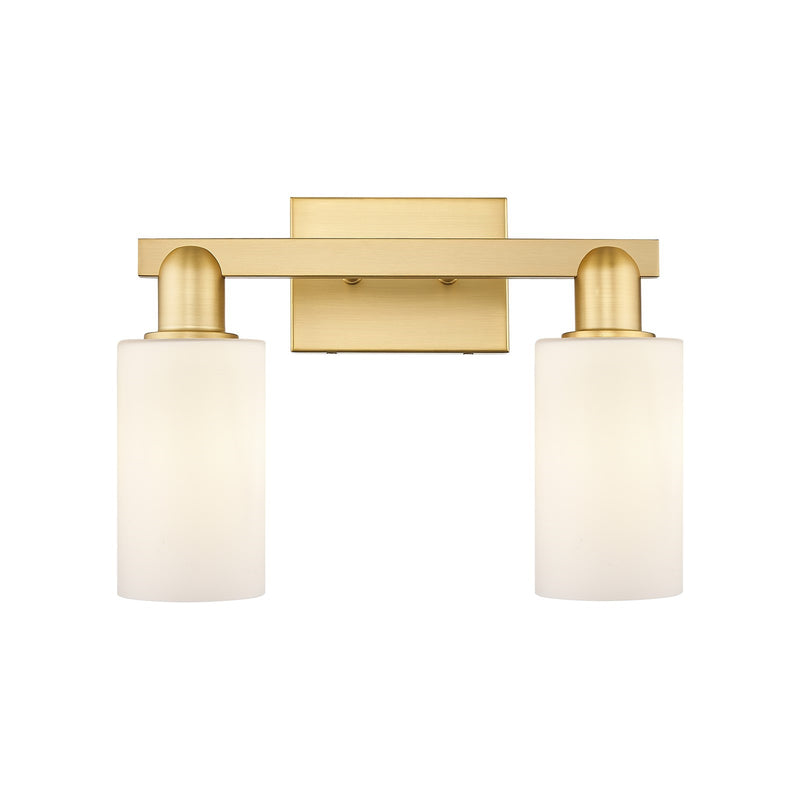Innovations Clymer 15in 2-Light Bath Vanity Light | Industrial Satin Gold Steel and Matte White Glass | Bathroom Vanity | 14.88 x | Model 716-2W-SG-G801
