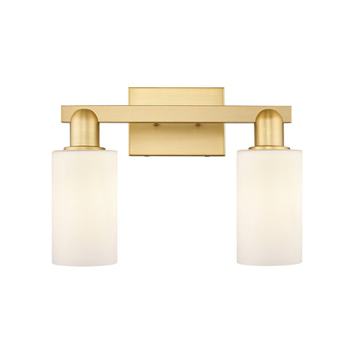 Innovations Clymer 15in 2-Light Bath Vanity Light | Industrial Satin Gold Steel and Matte White Glass | Bathroom Vanity | 14.88 x | Model 716-2W-SG-G801