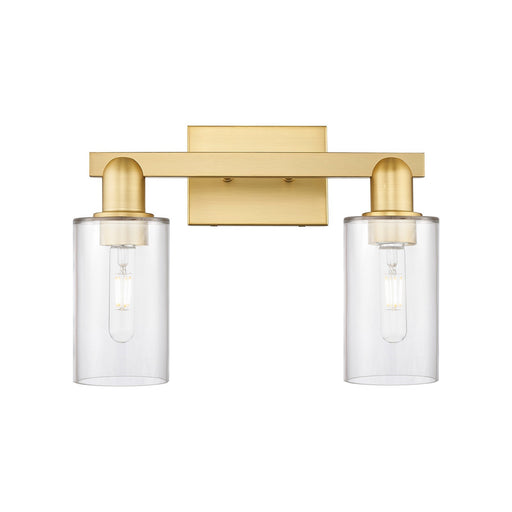 Innovations Clymer 15in 2-Light Bath Vanity Light | Industrial Satin Gold Steel and Clear Glass | Bathroom Vanity | 14.88 x 10.62 x | Model 716-2W-SG-G802