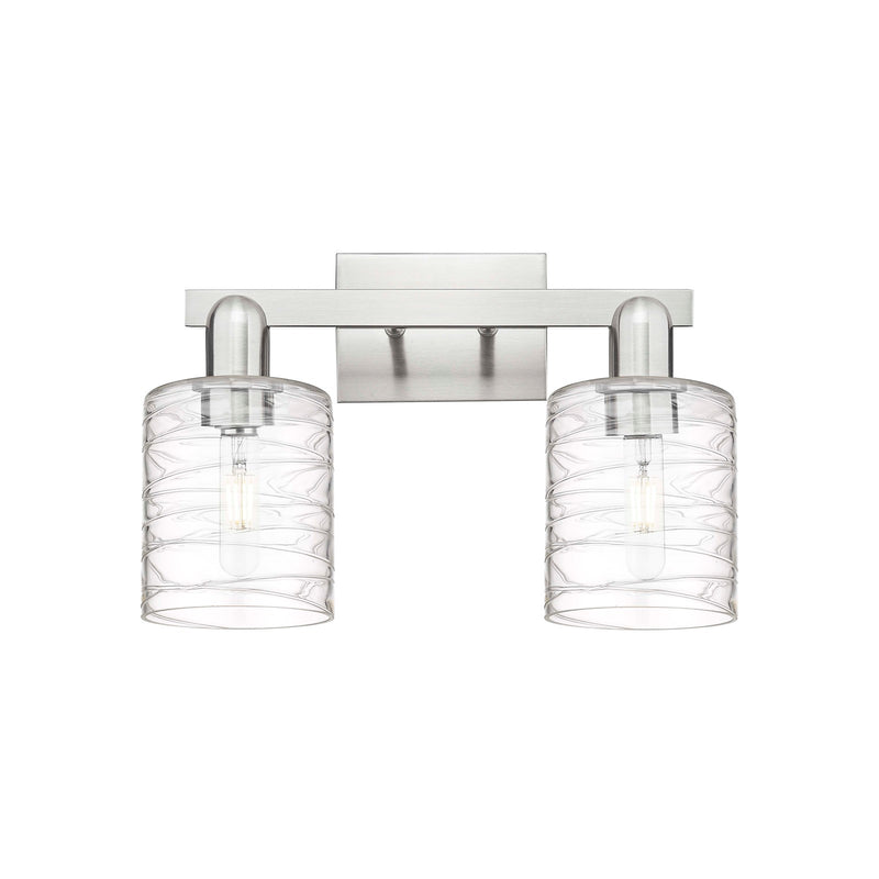 Innovations Cobbleskill 16in 2-Light Bath Vanity | Industrial Brushed Satin Nickel and Deco Swirl Clear Glass | Entryway & Hallway | Model 716-2W-SN-G1113