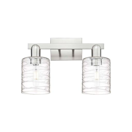 Innovations Cobbleskill 16in 2-Light Bath Vanity | Industrial Brushed Satin Nickel and Deco Swirl Clear Glass | Entryway & Hallway | Model 716-2W-SN-G1113