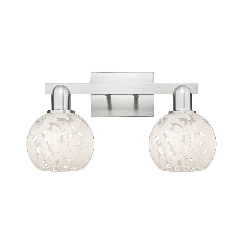 Innovations Lighting White Mouchette 17in 2-Light Bath Vanity Light | Industrial Brushed Satin Nickel and White Glass | Model 716-2W-SN-G1216-6WM