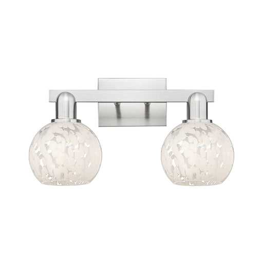 Innovations Lighting White Mouchette 17in 2-Light Bath Vanity Light | Industrial Brushed Satin Nickel and White Glass | Model 716-2W-SN-G1216-6WM