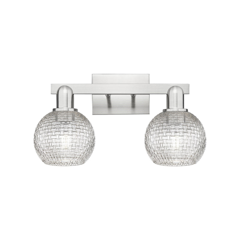 Innovations Athens 17in 2-Light Bath Vanity Light | Industrial Brushed Satin Nickel and Clear Basket Weave Glass | Bathroom | Model 716-2W-SN-G122C-6CL