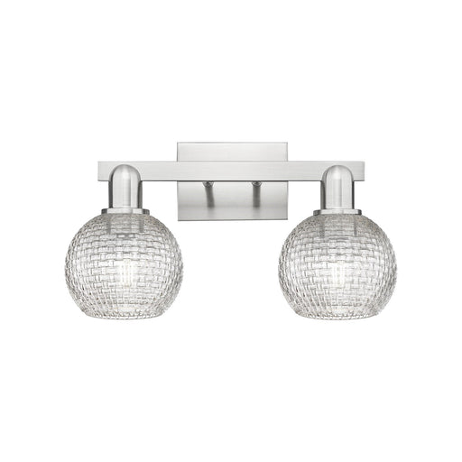Innovations Athens 17in 2-Light Bath Vanity Light | Industrial Brushed Satin Nickel and Clear Basket Weave Glass | Bathroom | Model 716-2W-SN-G122C-6CL