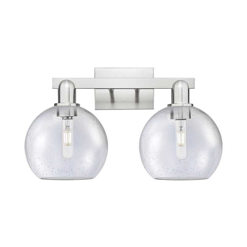 Innovations Athens 19in 2-Light Bath Vanity | Industrial Brushed Satin Nickel Steel and Seedy Glass | Bathroom Vanity Light | 19 | Model 716-2W-SN-G124-8
