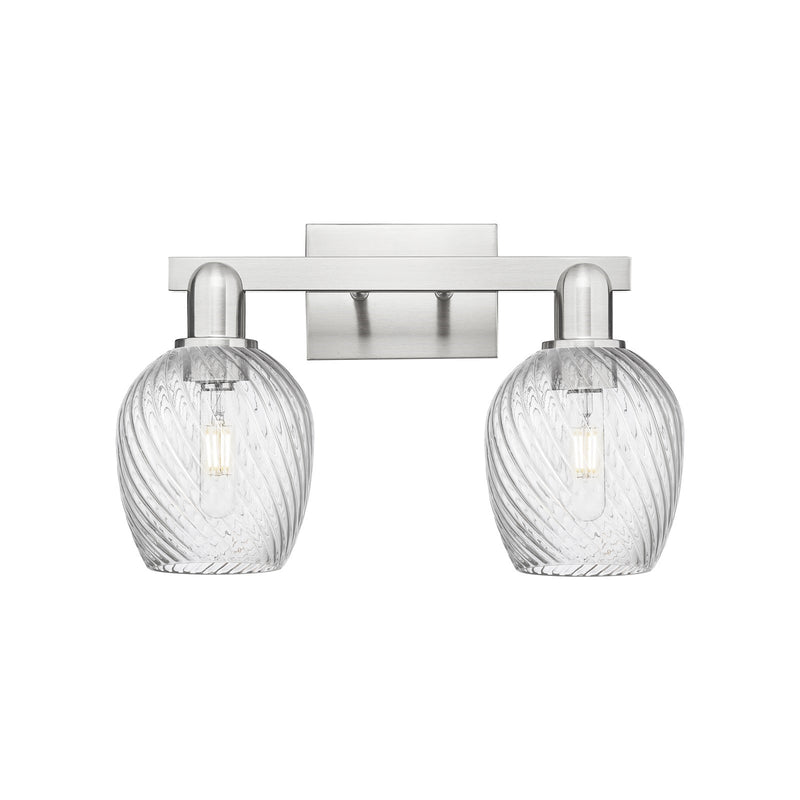 Innovations Salina 2-Light 17in Bath Vanity Light | Industrial Brushed Satin Nickel and Clear Spiral Fluted Glass | Bathroom Vanity | Model 716-2W-SN-G292