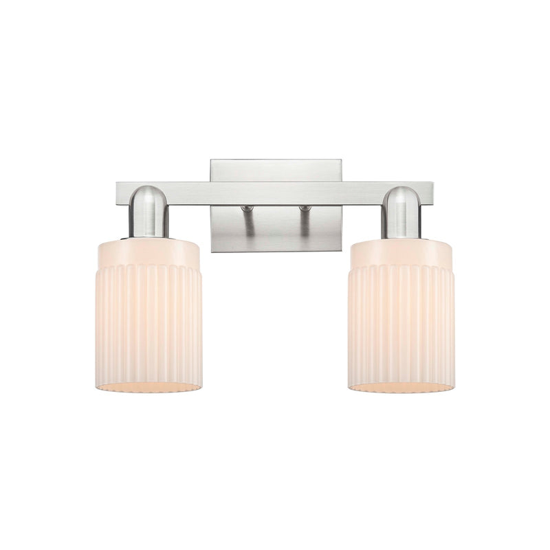 Innovations Hadley 16in 2-Light Bath Vanity | Industrial Brushed Satin Nickel and Matte White Glass | Bathroom Vanity Light | 15.5 | Model 716-2W-SN-G341