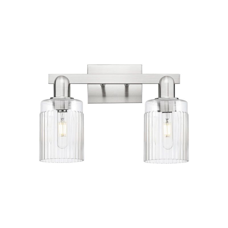 Innovations Hadley 2-Light 16in Bath Vanity | Industrial Brushed Satin Nickel Steel and Clear Ribbed Glass | Bathroom Vanity & | Model 716-2W-SN-G342