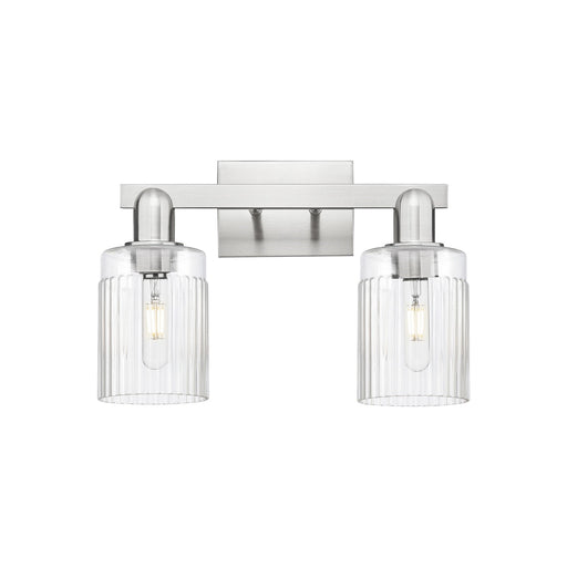 Innovations Hadley 2-Light 16in Bath Vanity | Industrial Brushed Satin Nickel Steel and Clear Ribbed Glass | Bathroom Vanity & | Model 716-2W-SN-G342