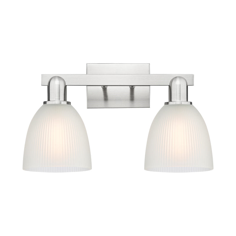 Innovations Castile 17in 2-Light Bath Vanity | Industrial Brushed Satin Nickel and White Glass | Bathroom Vanity Light | 17 x 10.75 | Model 716-2W-SN-G381