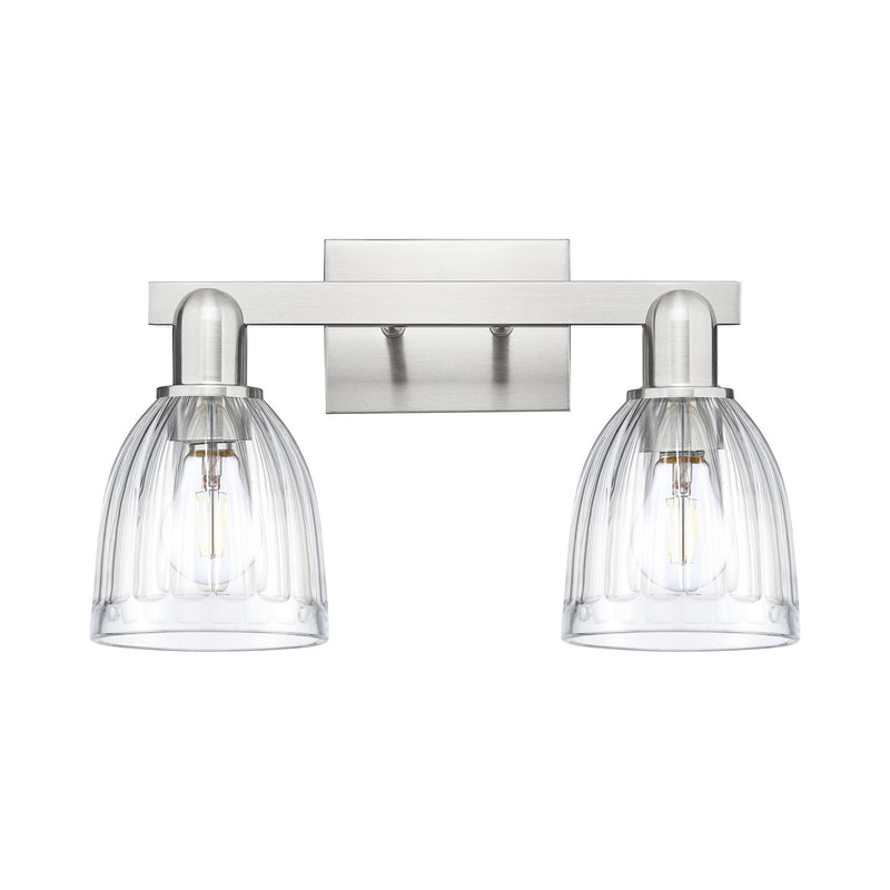 Innovations Brookfield 17in 2-Light Bath Vanity Light | Industrial Brushed Satin Nickel and Clear Ribbed Glass | Bathroom Vanity | Model 716-2W-SN-G442