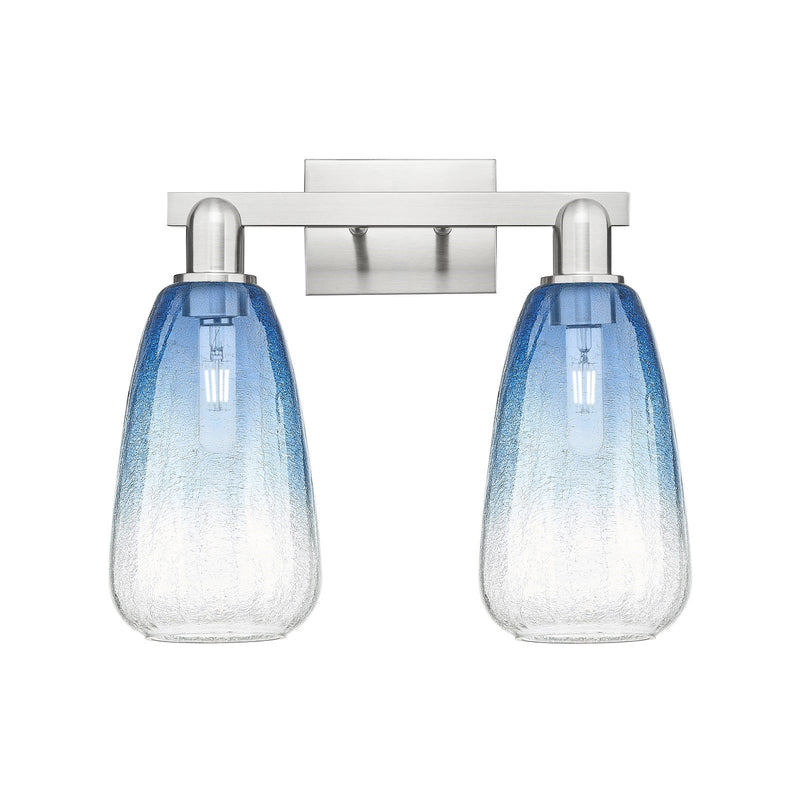 Innovations Brookhaven Almond 17in 2-Light Bath Vanity Light | Industrial Brushed Satin Nickel and Sapphire Blue Glass | Model 716-2W-SN-G480-6SB