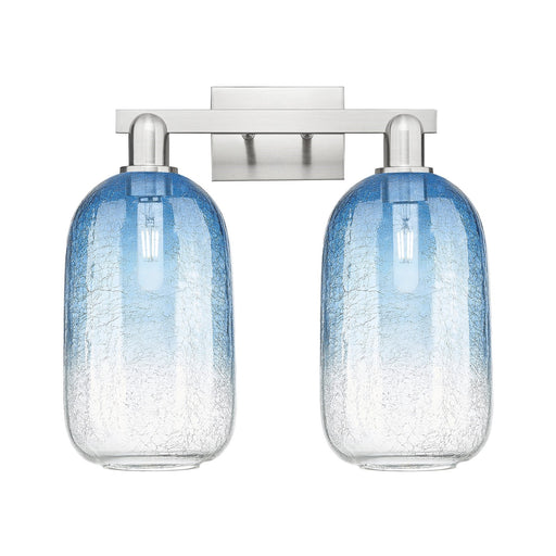 Innovations Brookhaven Cloche 16in 2-Light Bath Vanity Light | Industrial Brushed Satin Nickel and Sapphire Blue Glass | Model 716-2W-SN-G482-7SB