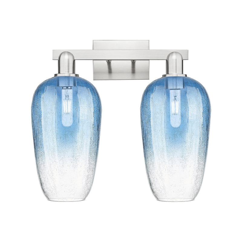 Innovations Brookhaven Flute 18in 2-Light Bath Vanity Light | Industrial Brushed Satin Nickel and Sapphire Blue Glass | Kitchen | Model 716-2W-SN-G484-7SB