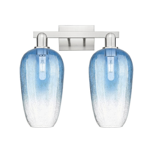 Innovations Brookhaven Flute 18in 2-Light Bath Vanity Light | Industrial Brushed Satin Nickel and Sapphire Blue Glass | Kitchen | Model 716-2W-SN-G484-7SB