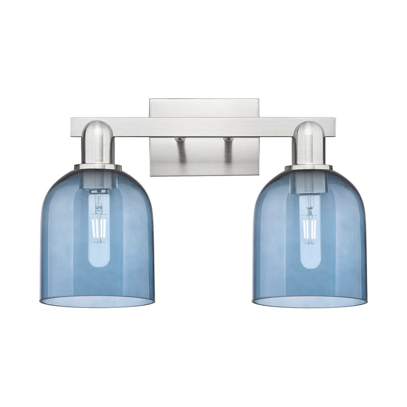 Innovations Bella 17in 2-Light Bath Vanity Light | Industrial Brushed Satin Nickel and Blue Glass | Bathroom Vanity | 16.5 x | Model 716-2W-SN-G558-6BL