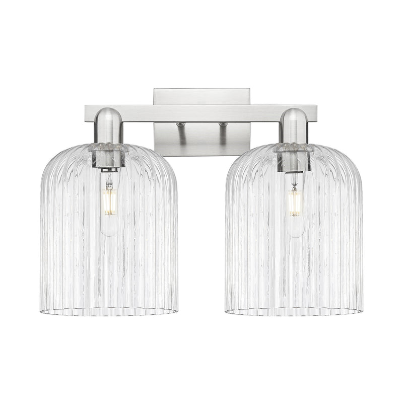 Innovations Bridal Veil 19in 2-Light Bath Vanity Light | Industrial Brushed Satin Nickel and Clear Ribbed Glass | Bathroom | Model 716-2W-SN-G559-8CL