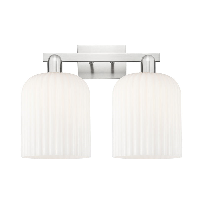 Innovations Bridal Veil 19in 2-Light Bath Vanity Light | Industrial Brushed Satin Nickel and Gloss White Ribbed Glass | Model 716-2W-SN-G559-8GWH