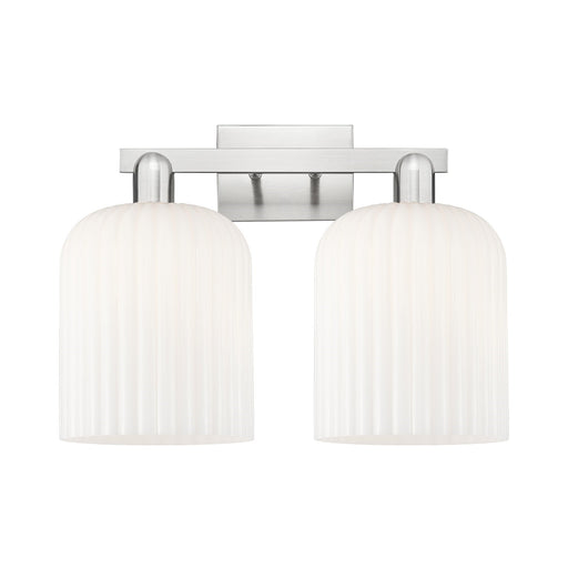 Innovations Bridal Veil 19in 2-Light Bath Vanity Light | Industrial Brushed Satin Nickel and Gloss White Ribbed Glass | Model 716-2W-SN-G559-8GWH