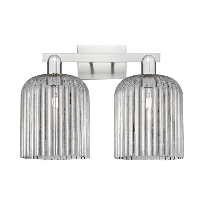 Innovations Bridal Veil 19in 2-Light Bath Vanity Light | Industrial Transitional Brushed Satin Nickel and Light Smoke Ribbed | Model 716-2W-SN-G559-8SM