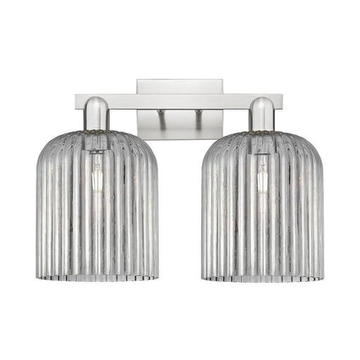 Innovations Bridal Veil 19in 2-Light Bath Vanity Light | Industrial Transitional Brushed Satin Nickel and Light Smoke Ribbed | Model 716-2W-SN-G559-8SM