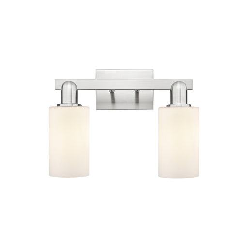 Innovations Clymer 15in 2-Light Bath Vanity Light | Industrial Brushed Satin Nickel and Matte White Glass | Bathroom Vanity | 14.88 | Model 716-2W-SN-G801