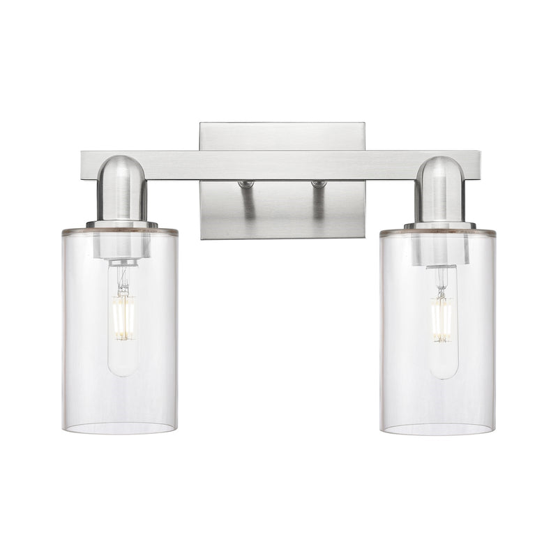 Innovations Clymer 15in 2-Light Bath Vanity Light | Industrial Brushed Satin Nickel and Clear Glass | Bathroom Vanity | 14.88 x | Model 716-2W-SN-G802