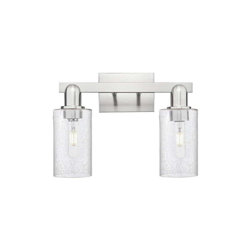 Innovations Clymer 15in 2-Light Bath Vanity Light | Industrial Brushed Satin Nickel and Seedy Glass | Bathroom Vanity | 14.88 x | Model 716-2W-SN-G804