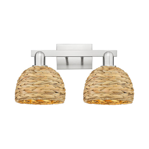 Innovations Woven Rattan 19in 2-Light Bath Vanity Light | Industrial Brushed Satin Nickel and Natural Fiber Dome Shade | Model 716-2W-SN-RBD-8-NAT