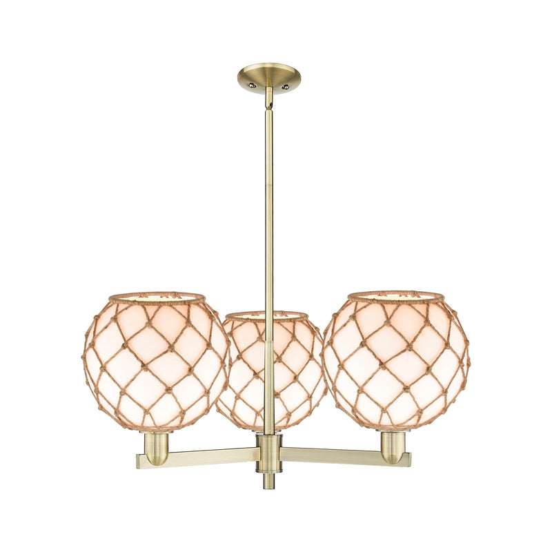 Innovations Farmhouse Rope 32in 3-Light Pendant | Industrial Antique Brass Steel and Matte White Glass with Brown Rope | Model 716-3CR-AB-G121-10RB